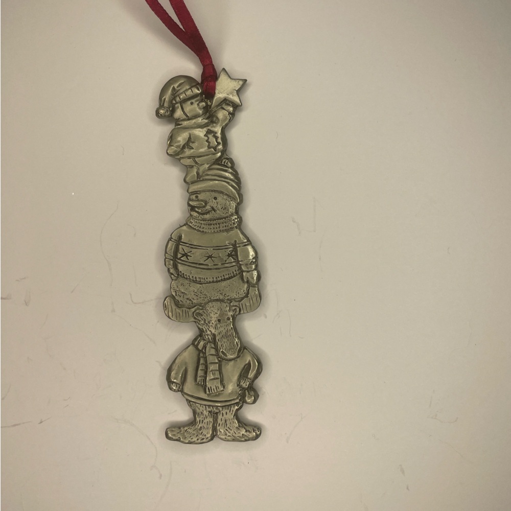 St. Nicholas Square Silver Stacked Snowmen Ornament